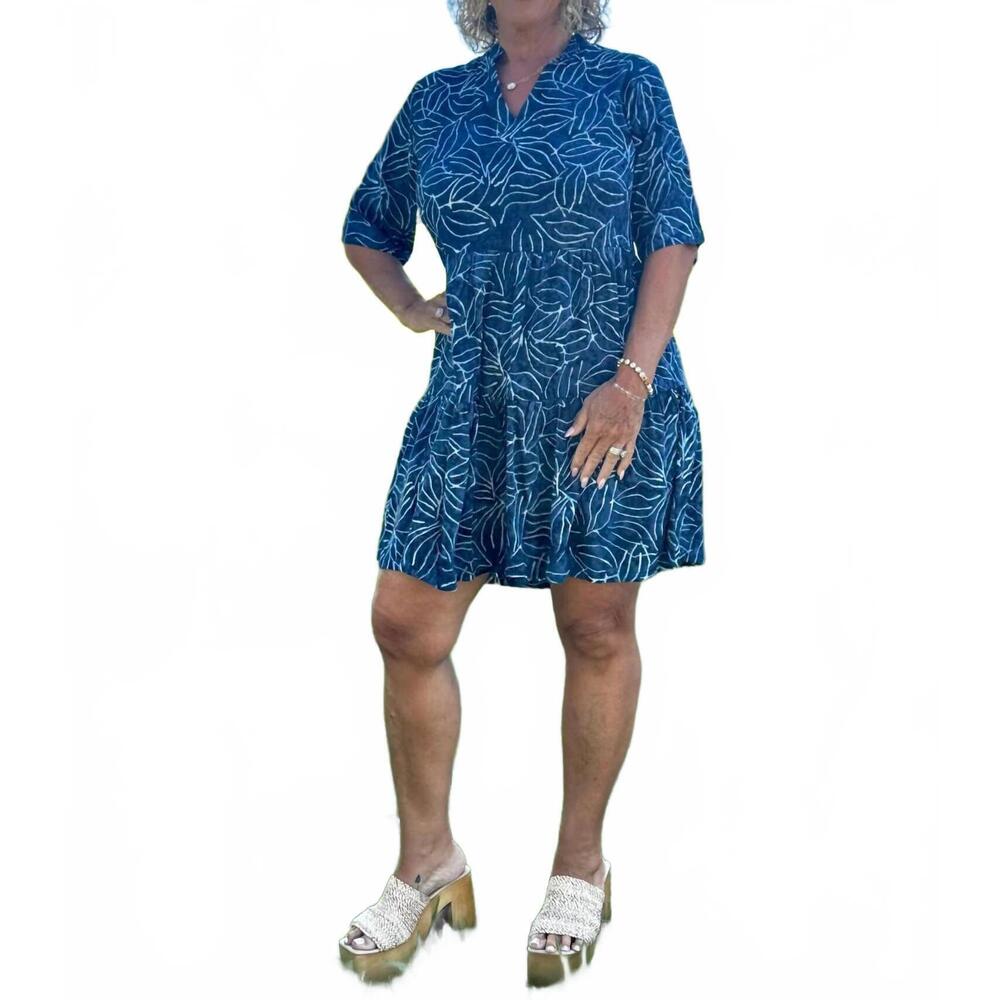 NEW SANTIKI asha mini dress in navy leaf